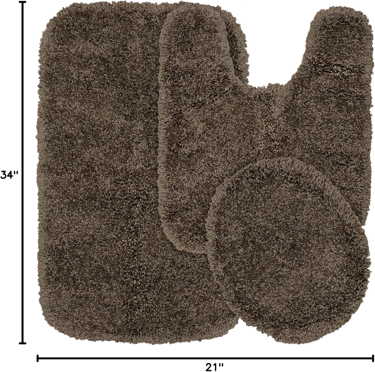 Garland Rug 3 Set Set Serendipity Brown Chocolate Piece (Toilet Cover, Contour Rug, Bath Rug) Shaggy Nylon Washable
