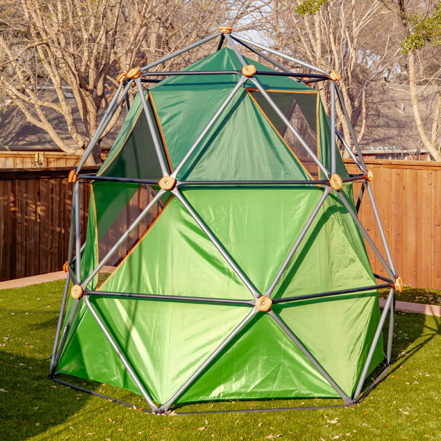 gobaplay Summit Pro Climbing Dome with Tent, 600 lb Capacity, Green - Outdoor 7.5' Non-Slip Rock Climber, Backyard Playset for Kids 6+
