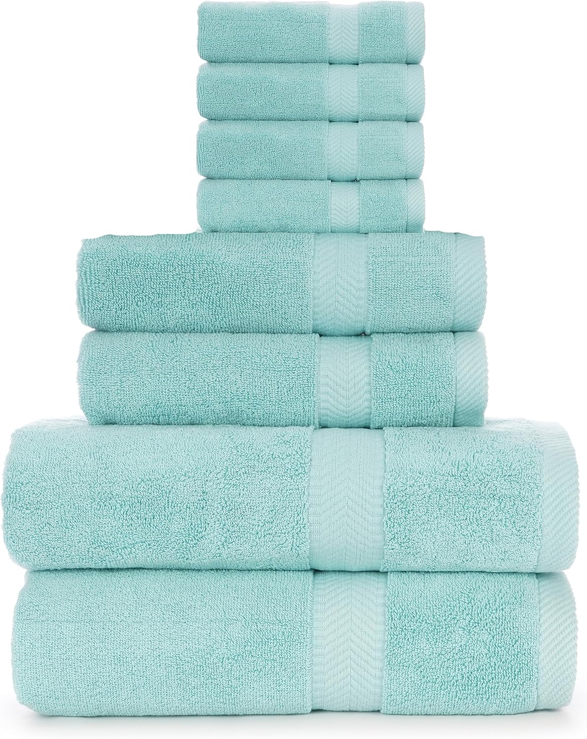 BY LORA Set Set 8 Cotton Terry Bath Towel, Hand Towel and Wash Cloth Nautical Teal