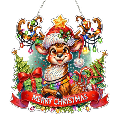 DIY Acrylic Diamond Art Painting Wreath Kits Special Shaped Rhinestone 5D Diamond Art Window Pendants Home Garden Wall Hanging Kits Hanging Ornament (Merry Christmas)