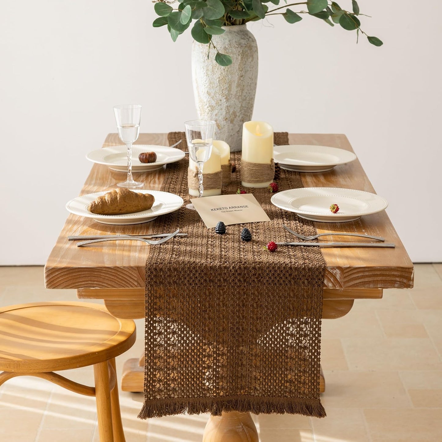 13x72 Inches Keketoarrange Boho Brown Table Runner for Home Decor Farmhouse Small Macrame Woven Burlap Jute Rustic