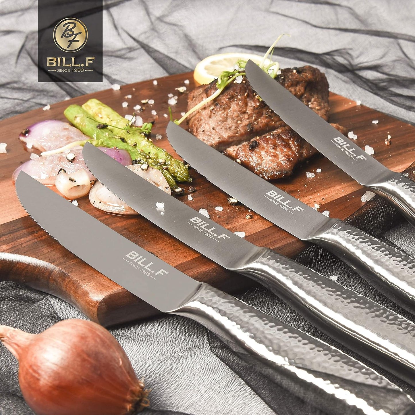 Serrated Steak Knife Set of 4, BILL.F Stainless Steel Steak Knives