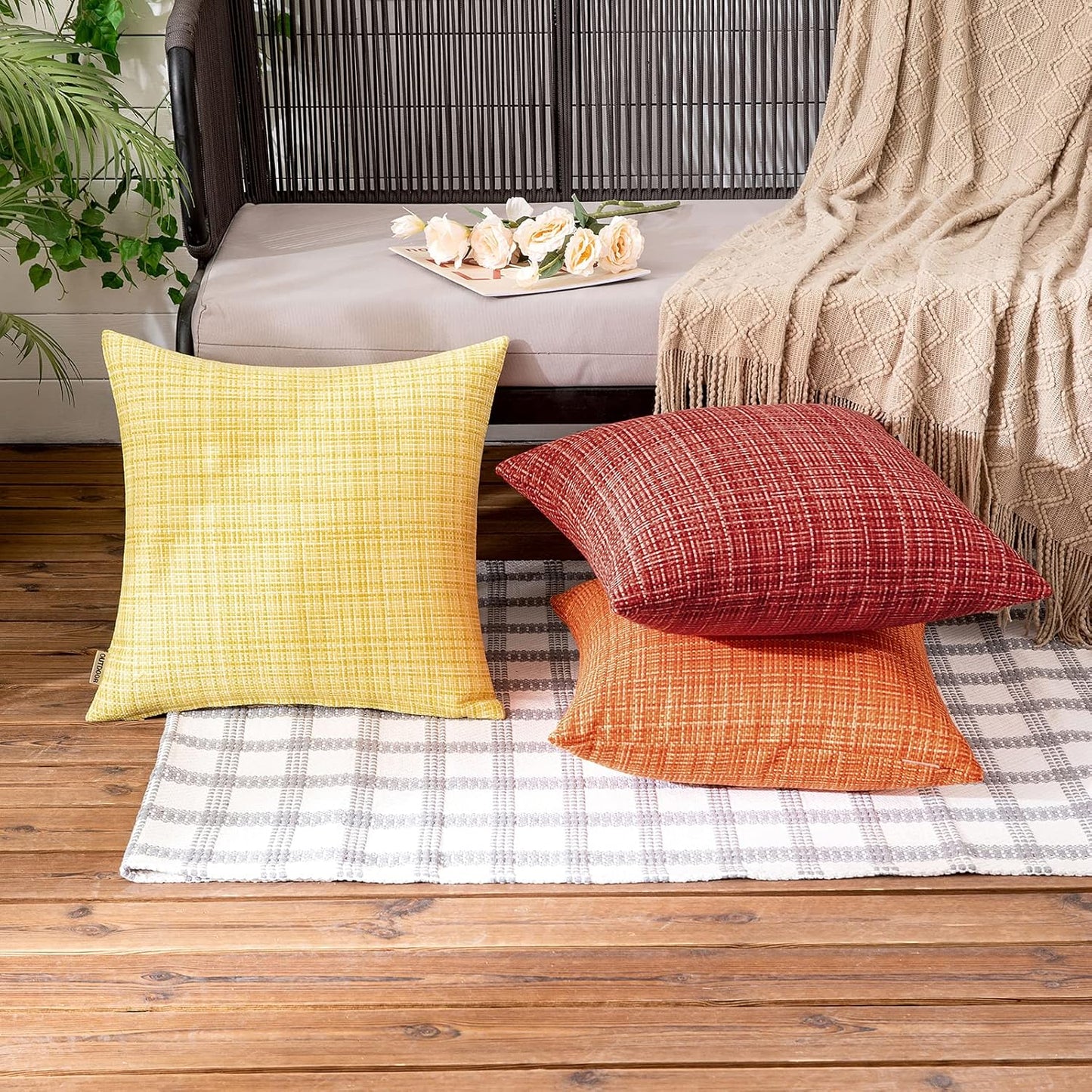 MIULEE Outdoor Waterproof Throw Pillow Covers - Decorative Farmhouse Cushion Covers, 12x12 Inch, Yellow | Pack of 2