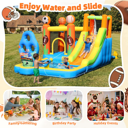 TOAOB Inflatable Water Slide for Kids 3-12: Blow Up Bounce House Backyard Water Park with 480W Blower- 9 in 1 Football-Themed for Outdoor Birthday Party