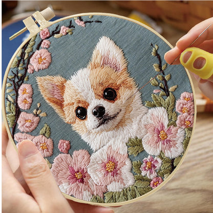 HCANPER Cute Dog Embroidery Starter Kit,DIY Needle Punch Kit, Punch Needle Kits for Beginners,Include Pre-Printed Fabric,Tools,Embroidery Hoop,Threads,Easy for Adults and Children. (Pink)