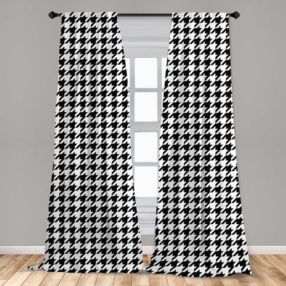 Ambesonne Modern Curtains, Bizarre Shapes Houndstooth Graphics, 2 Panel Set for Living Room Bedroom