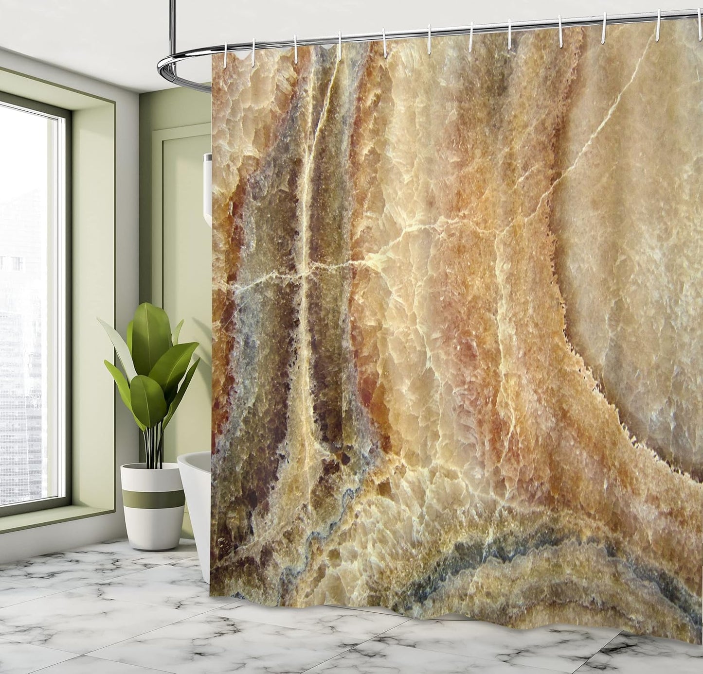 Ambesonne Onyx Stone Surface Pattern Marble Shower Curtain, 69" W x 70" L, Cloth Fabric Bathroom Decor Set with Hooks,