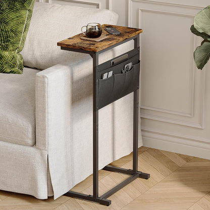 LET501R C Shaped End Table, Side Table for Sofa, Small TV Tray, Couch Table with Storage Bag for Small Space, Living