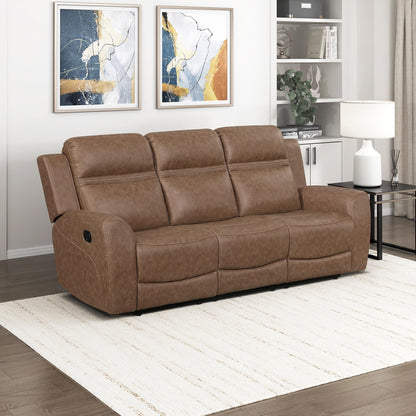 Lexicon 85" W Manual Double Reclining Sofa - Polished Microfiber Wall Hugger Manual 3 Seater Recliner Couch, Comfort Armrests, for Living Room, Home Theater, Easy Assembly, Brown