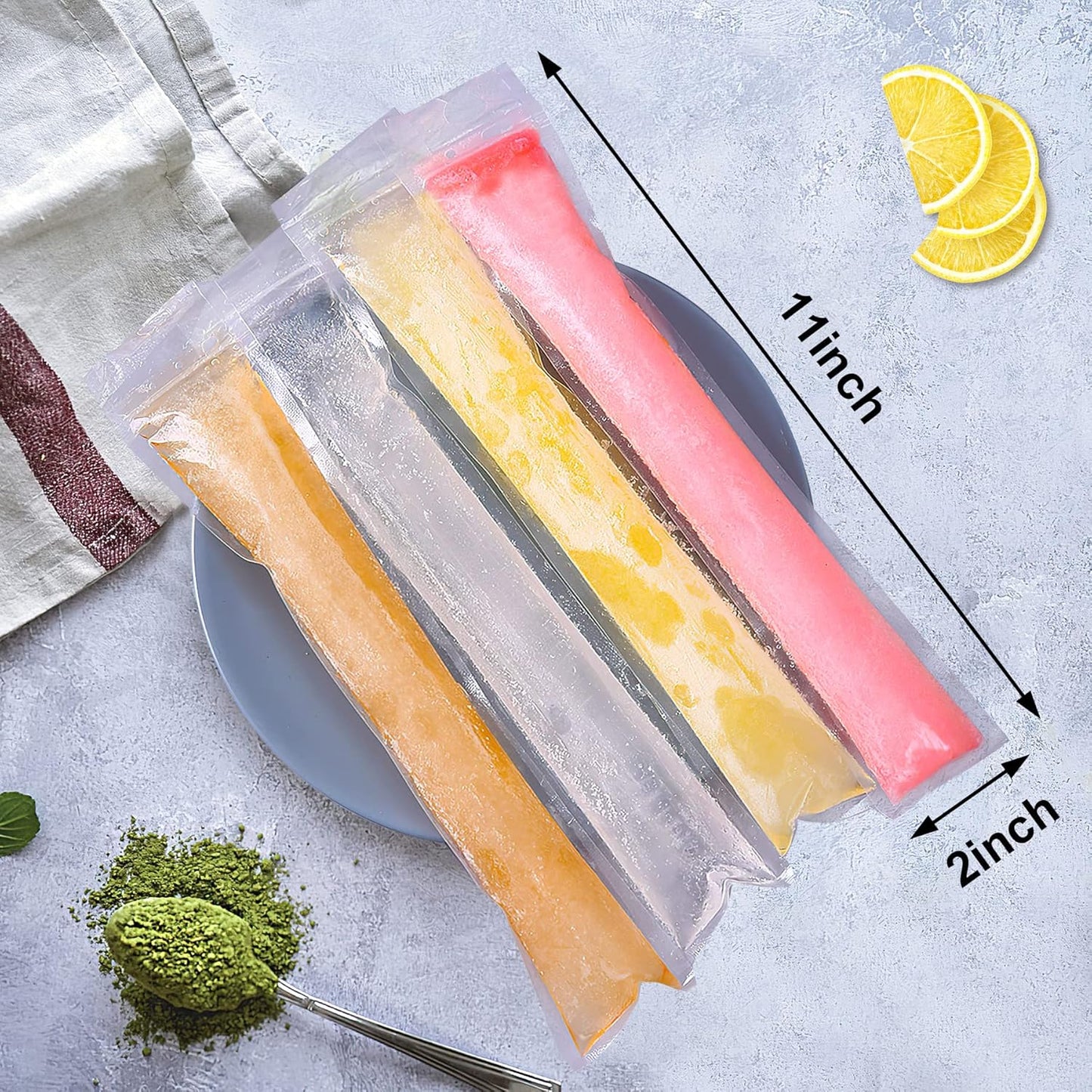 160 (11"x2") Disposable Ice Popsicle Mold Bags| BPA Free Freezer Tubes With Zip Seals | For Healthy Snacks, Yogurt