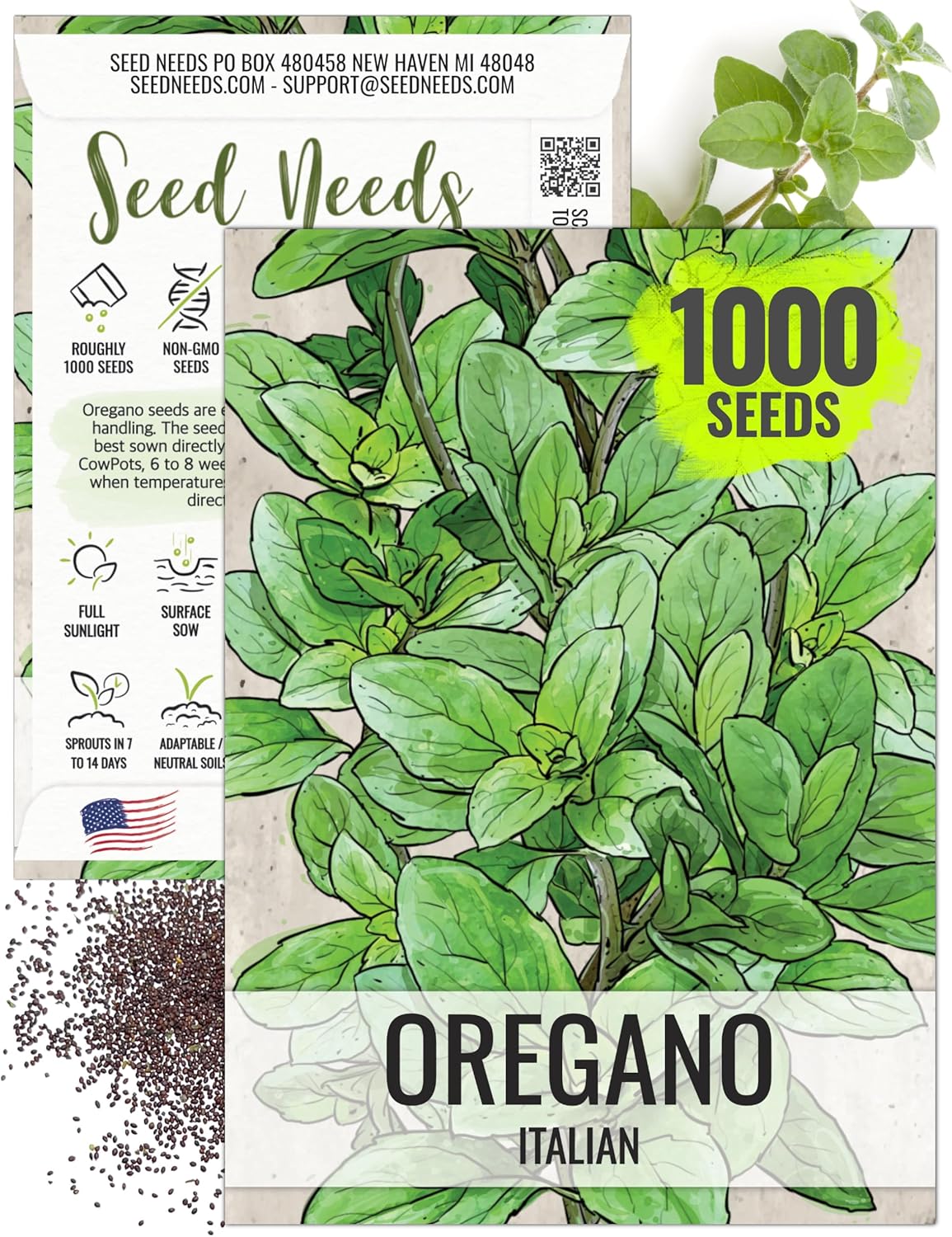 (1 Pack) Seed Needs Oregano Seeds for Planting Italian Herbs - Non-GMO Heirloom & Untreated Culinary Herb Seed - Grow