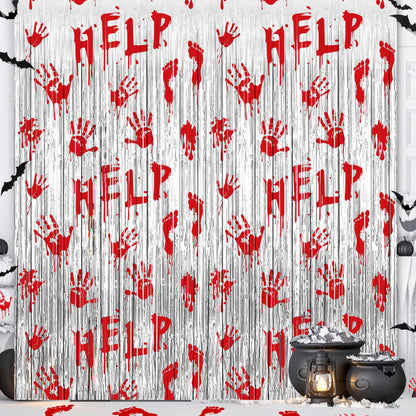 Halloween Party Decorations Scary Bloody Halloween Photo Backdrop Streamers, 2 Pack 3.3 x 6.6 FT Zombie Vampire Halloween Party Decor Foil Fringe Curtain Halloween Backdrops for Parties Indoor Outdoor