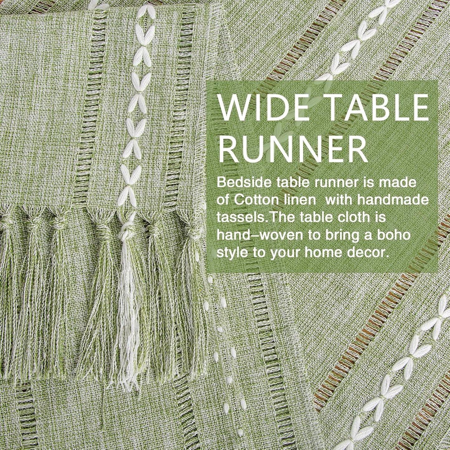 15.7 36 inch, Summer Boho Table Runner Short x Spring Sage Green Coffee Table Cover, Green Linen Small Table Cloth