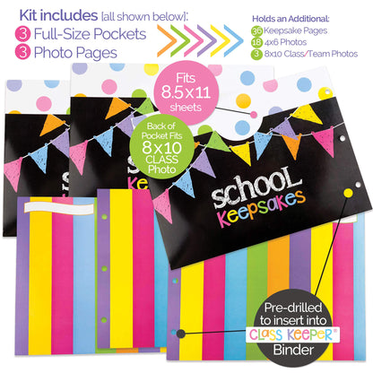 School Memory Scrapbook (3 Sets) Refill Extra Pockets and Photo Pages Kits for Class Keeper® Memory Keepsake Book for Girls