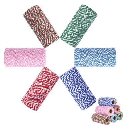 Christmas Cotton Twine, Bakers Twine 6 Rolls 1968FT, Butchers String for Gift Wrapping, Crafts, Xmas Decoration, Kitchen Cooking Food, Wedding Decor