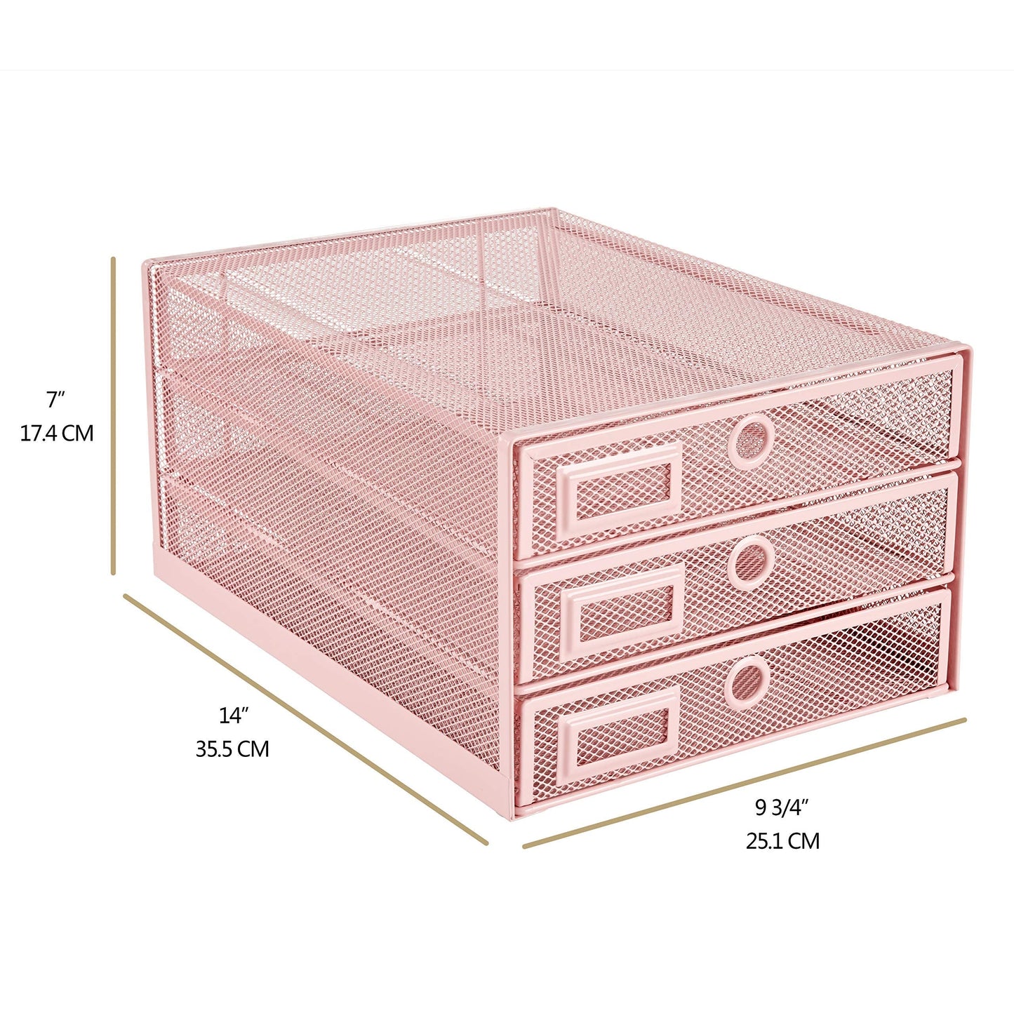 Annova Desk Organizer Wire Mesh 3 Tier Sliding Drawers Paper Sorter/Multifunctional/Premium Solid Construction for Letters, Documents, Mail, Files, Paper, Kids' Art Supplies (Light Pink)