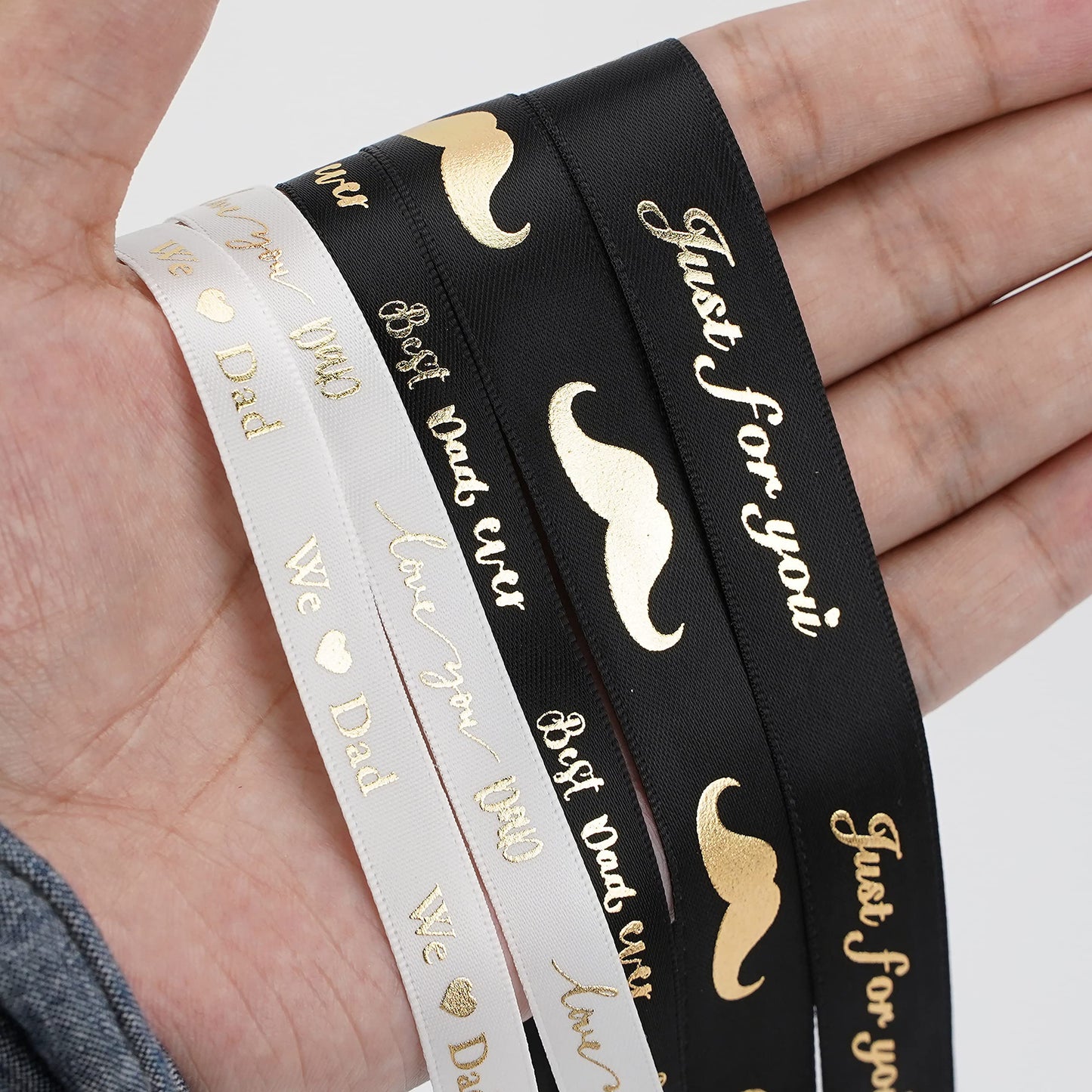 MEEDEE Happy Father's Day Ribbon Fathers Day Decorations Gift Box Wrapping Paper Decor Thank You Satin Thin Ribbon Assorted Black Satin, 5 Rolls with 10 Yards Each Total 50 Yards