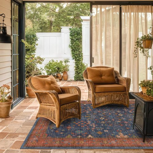 Hazo Haus Navy Blue Area Rug - Machine Washable 5x7 Living Room Rug with Non-Slip Backing & Stain Resistance
