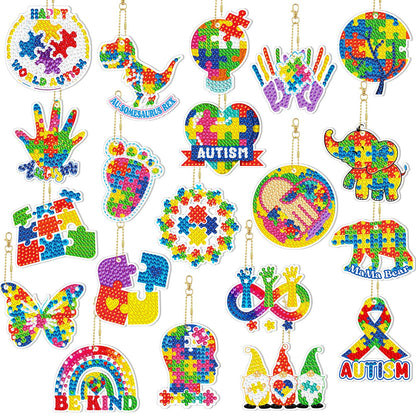 Landical 20 Pcs Autism Awareness Diamond Painting Keychain Autism Puzzle Diamond Art Keychain Kits DIY Keychain Aba Therapist Appreciation Gifts Keyring for Autism Gift Special Education Teacher Gift