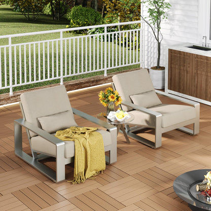 Christopher Knight Home Aspen Aluminum Outdoor Club Chair Set of 2, Lounge Chair Outdoor with Cushions, Indoor Metal Accent Chair, Tilt Backrest Recliner for Backyard, Garden, Balcony, Silver+Beige