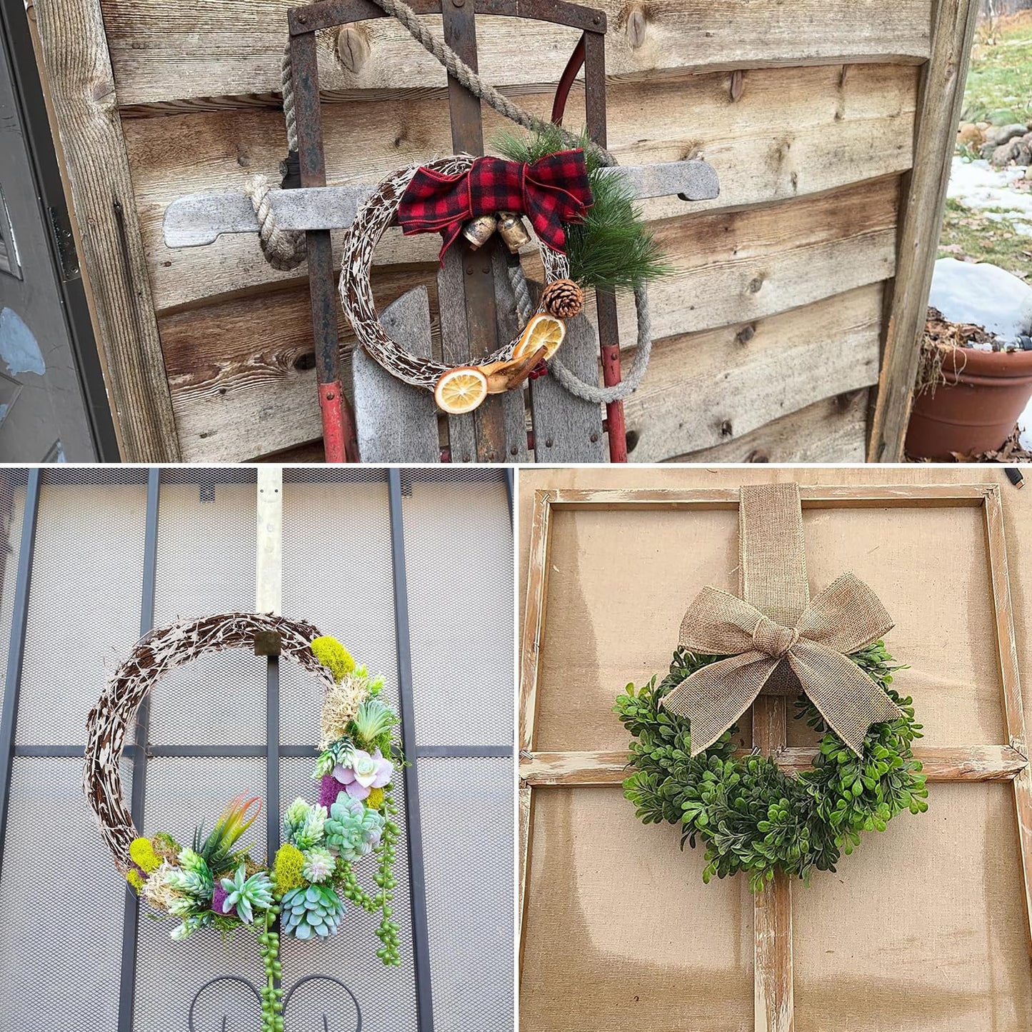 KUKLIPJIM 6 Pcs 12 inch Natural Grapevine Wreath Set, Hand-Woven Vine Branch Wreaths for DIY Crafts, Christmas Decorations, Home & Event Styling(White)