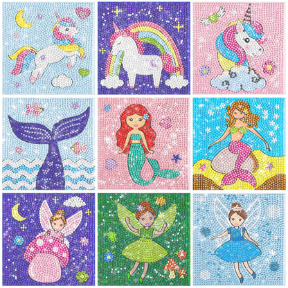 Klevly Diamond Painting Kits for Kids | 9 Unique Designed Canvases - Unicorn, Fairy, Mermaid | Arts & Crafts with Minimum Mess | Diamond Art Kits for Kids | Gem Painting Kit | Jewel Art | Crystal Art