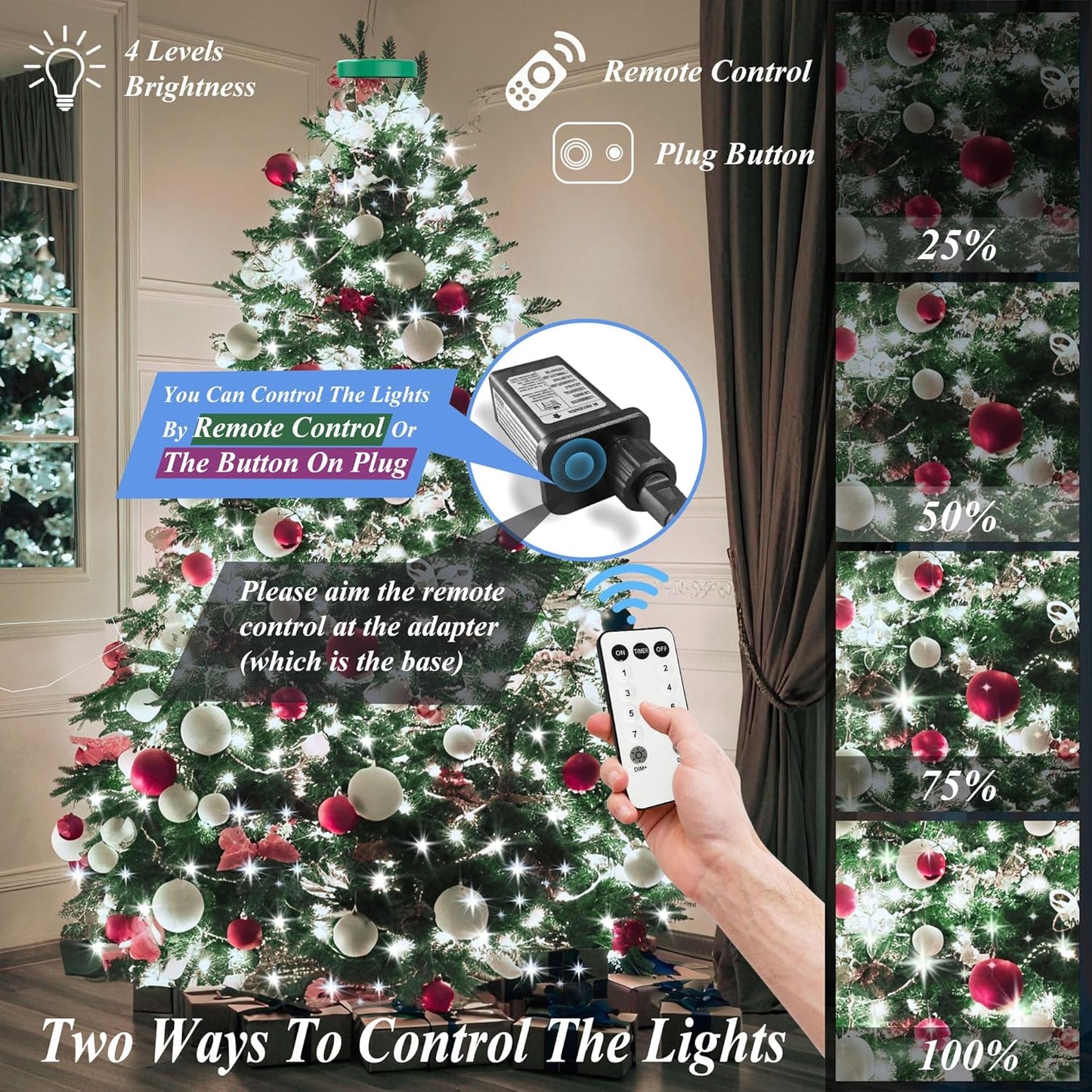 400 6.6FT 8 16 aneeway LED Christmas Tree Lights, Christmas Lights with Remote Control & Modes, String Lights