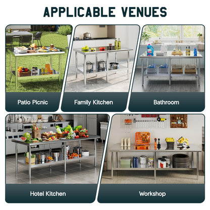 Albott 30x60 Inch Stainless Steel Work Table with Adjustable Undershelf, Heavy Duty Prep Table with Lower Shelf for Kitchen, Restaurant, Home and Commercial Use