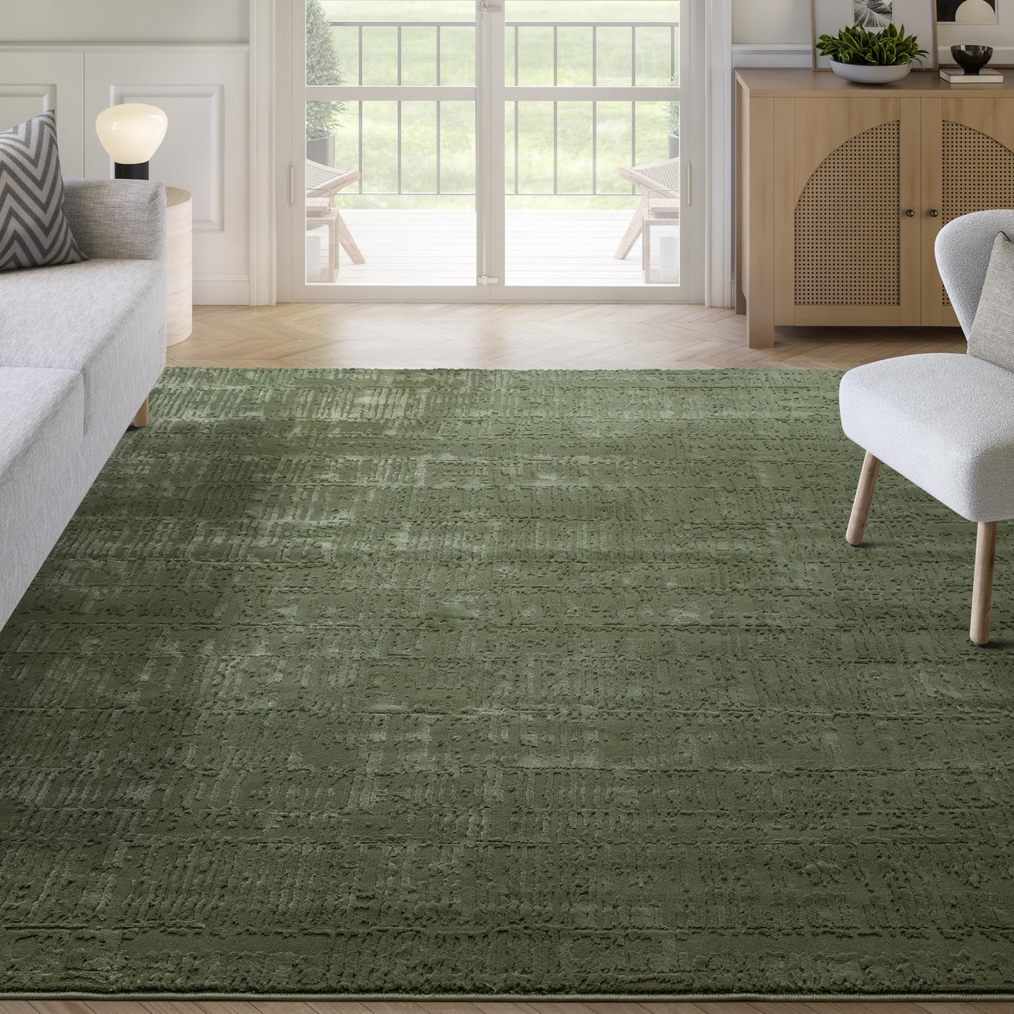 Abani Sage Green Area Rug | 6' x 9' - Forest Textured - Grid, Chunky and Soft Washable Plush Carpet | Perfect for Living Room & Bedroom | Plush Deco Collection