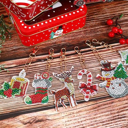 Garneck 12Pcs Christmas Diamond Art Ornaments Double Sided Xmas Diamond Art Painting Keychain Snowman Bell Santa Claus Diamond Kits for Xmas DIY Crafts Hanging Ornaments Home Decor