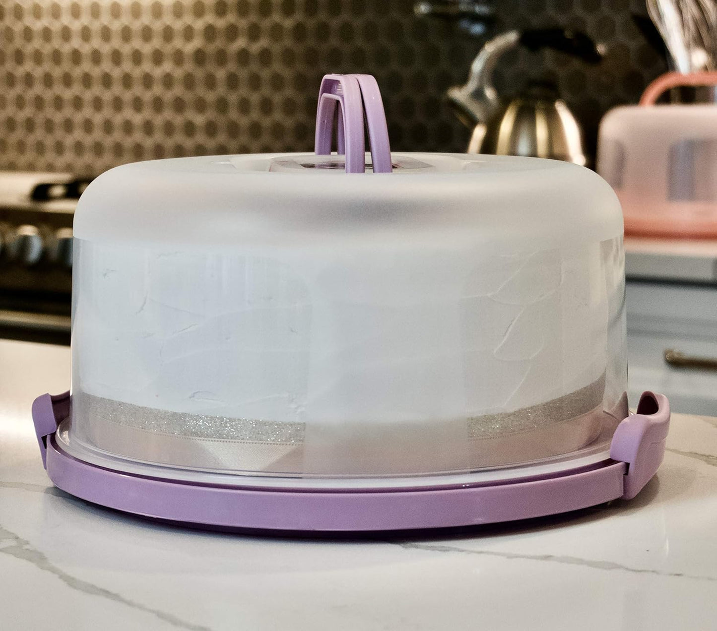 Round Cake Carrier, Two Sided Cake Holder, Portable Cake Stand Fits 10 inch Cake, Lilac