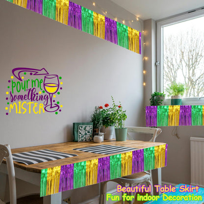 4 Packs Total 39 Ft Mardi Gras Parade Floats for Trailer Car, Green Gold Purple Foil Fringe Garland Tinsel Streamers Banner Table Skirts for Halloween Graduation Homecoming Birthday Party Decor