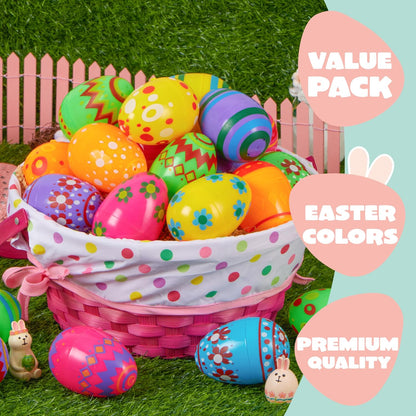 3.15Inch Favor-24 JOYIN Printed Plastic Eggs Colorful, Fillable Empty Eggs Bulks for Easter Hunt Event, Party pcs