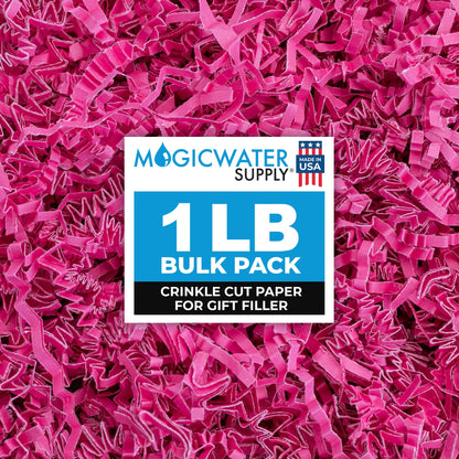 MagicWater Crinkle Cut Paper for Gift Baskets - 1LB - Pink - Perfect for Shredded Paper Filler, Basket Filler, Gift Boxes, Bridesmaid Gifts, Halloween Stuffers & More – Ideal for All Occasions