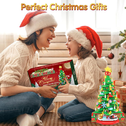 Advent Calendar 2024 Christmas Tree Building Set, 24 Boxes Christmas Countdown Calendar with Warm Light for Adults