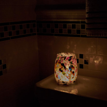 Totally Blown Glassworks Votive Candle Holder, Tea-Light, Handmade Blown Glass, Accent Vase, Centerpiece, Home Decor, Artist Dehanna Jones, Seattle, WA. (Tan MM Jewels in the Sand)