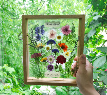 Twodays Birth Flower Mother's Day Craft Kit for Mom/Grandma - 33 Real Pressed Flowers Art DIY Set, With 8x10 Double Glass Frame & Tools, Unique Handmade Birthday Christmas Gift from Daughter (Natural)