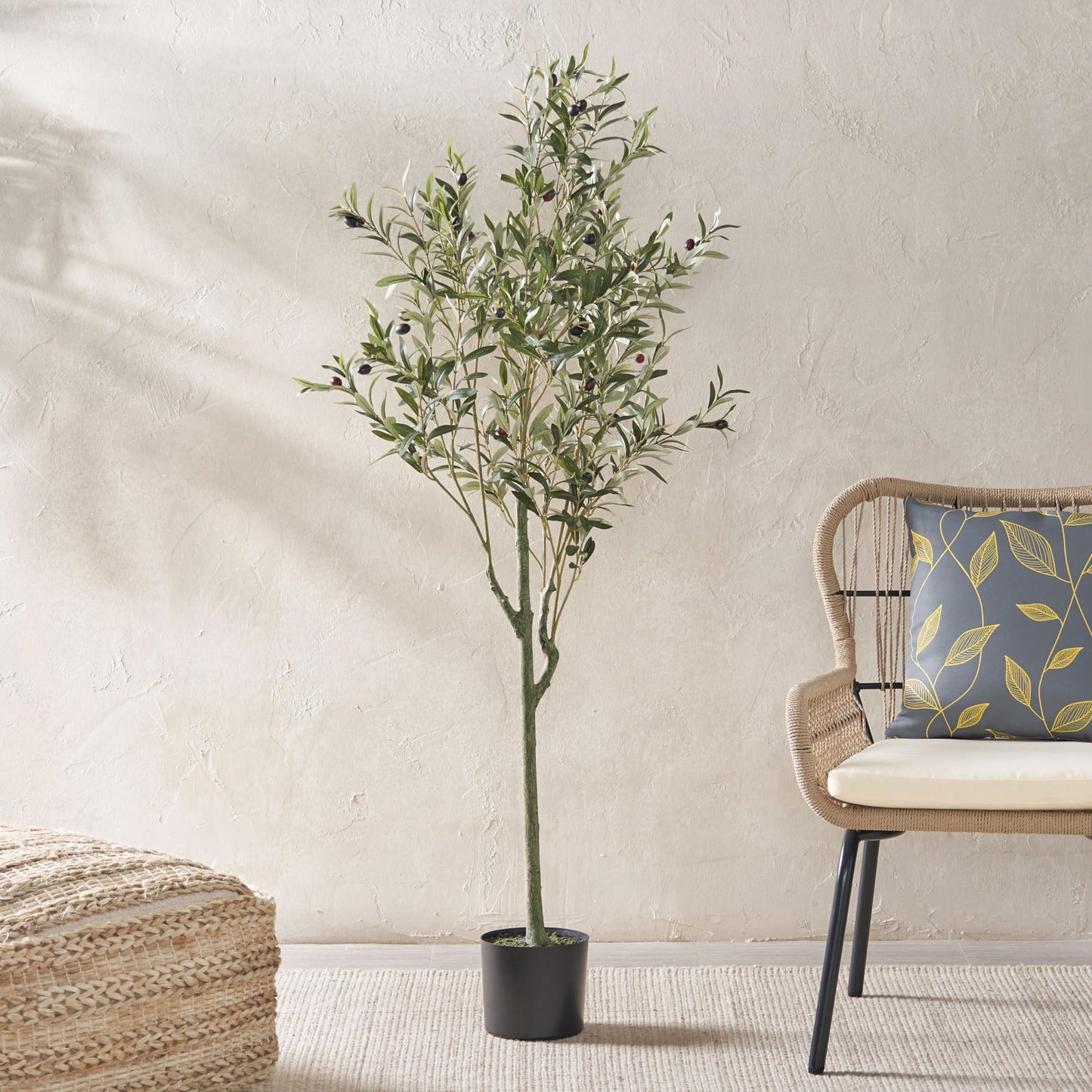 Artificial Olive Tree, Faux Potted Plant with Realistic Leaves and Olives, 59 Inch Tall, Indoor Decor
