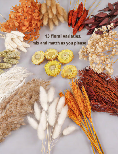 apmunik DIY Dried Flower Set, Bulk Dried Flowers Bouquet, Dried Flower Vase Arrangement, Autumn Decoration,Dried Flowers with Stems. (Fall)
