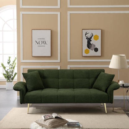 KEIKI Upholstered Loveseat Sofa, 70" Convertible Futon Sofa Bed with Adjustable Arms and Backrest, Removable Pillow Cover, Comfy Cushion, Teddy Fleece Love Seat Couches for Bedroom, Apartment, Green
