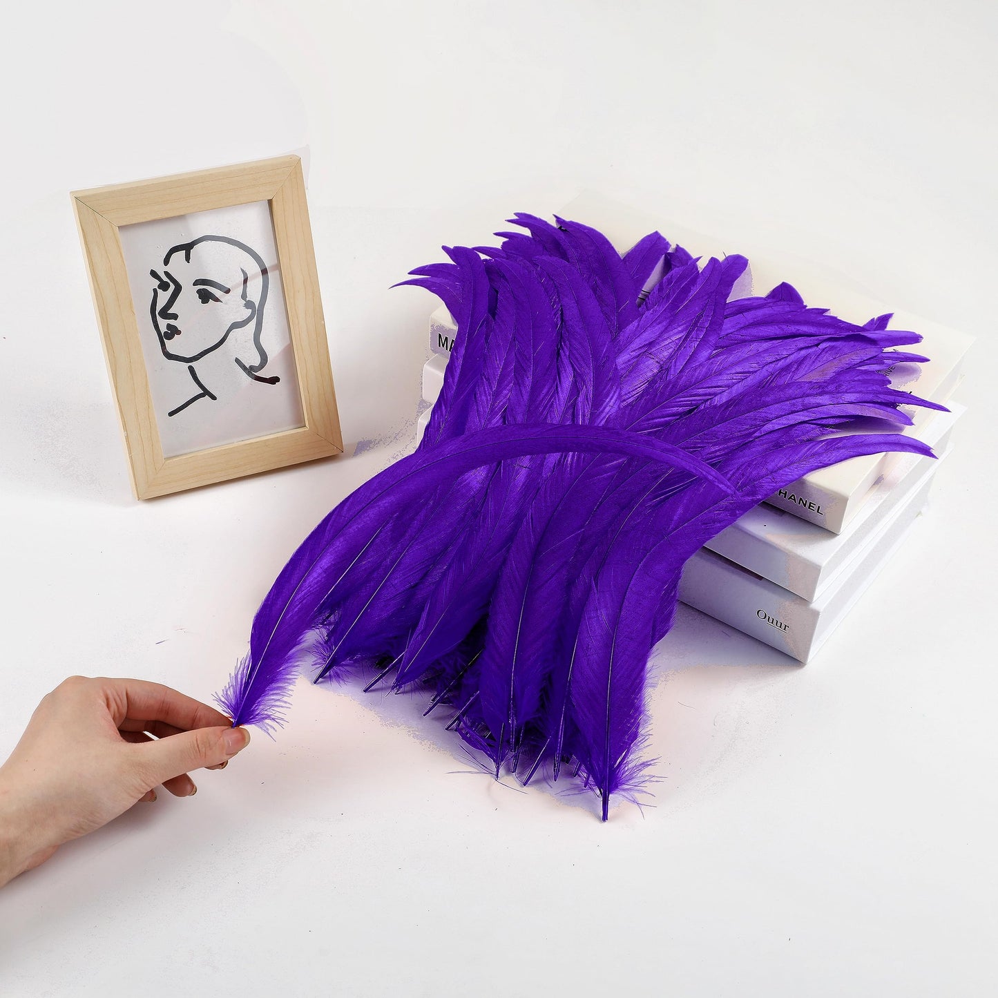 Holmgren Purple Rooster Feathers Bulk - 60pcs 12-14inch Natural Long Rooster Tail Feathers for DIY Crafts, Mardi Gras Masquerade Party Performances Decoration (Purple)
