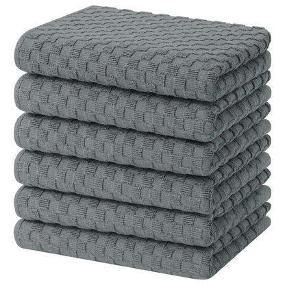 Homaxy 100% Cotton Terry Kitchen Towels(15" x 25", 6 Pack), Soft and Super Absorbent Dish Towels, 380 GSM Reusable Tea Towel with Hanging Loop, Pineapple Grid Designed, Dark Grey