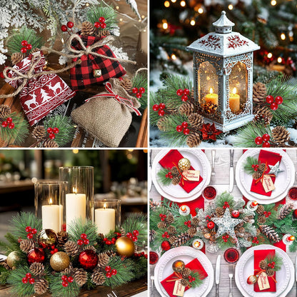 Lukinuo Artificial Berries Pine Picks 25pcs Pine Cone Holly Berry Stems for Crafts Mini Red Berries Pinecones Branches Artificial Christmas Picks and Sprays for Xmas Decor Wreath, Garland, Xmas Tree