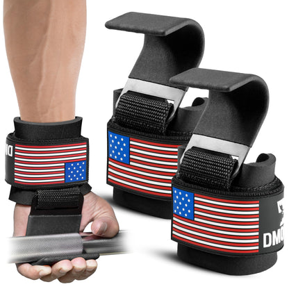 DMoose Fitness Weight Lifting Hooks (Pair) for Deadlifts, Pull Ups, Rows & Shrugs - Anti-Rip Nylon Strap Hand Grips with Thick Wrist Padding - Heavy Duty Wrist Straps for Weightlifting & Gym Workouts