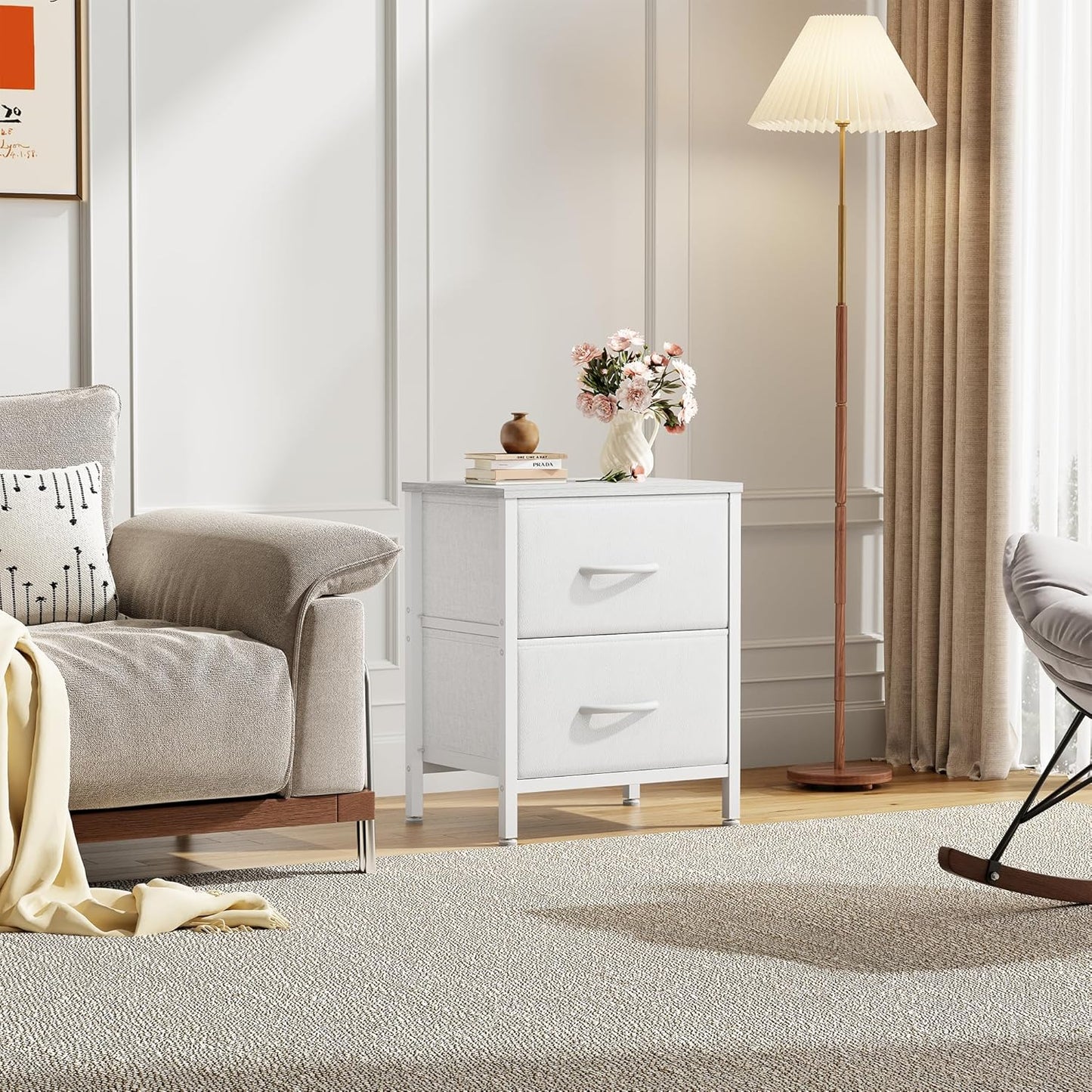 2 20" Closet, Sweetcrispy Nightstand with Storage Drawers, Height Small Bed Side Furniture End Table, Wooden Top Fabric