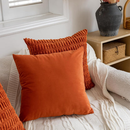 FEVERQIYI 20x20 Velvet Pillow Covers Set of 2 – Burnt Orange Decorative Square Throw Pillowcase Soft Solid Cushion