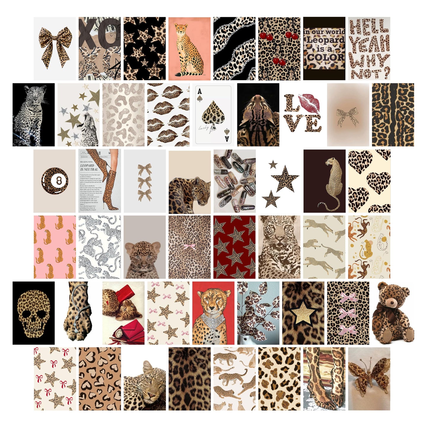 TwoDays Cheetah Print Room Decor Aesthetic, Y2K Leopard Print Wall Art Collage Kit, Chic Luxury Trendy Fashion Posters for Girls Home Bedroom Apartment Dorm.(Set of 50, 4" × 6")
