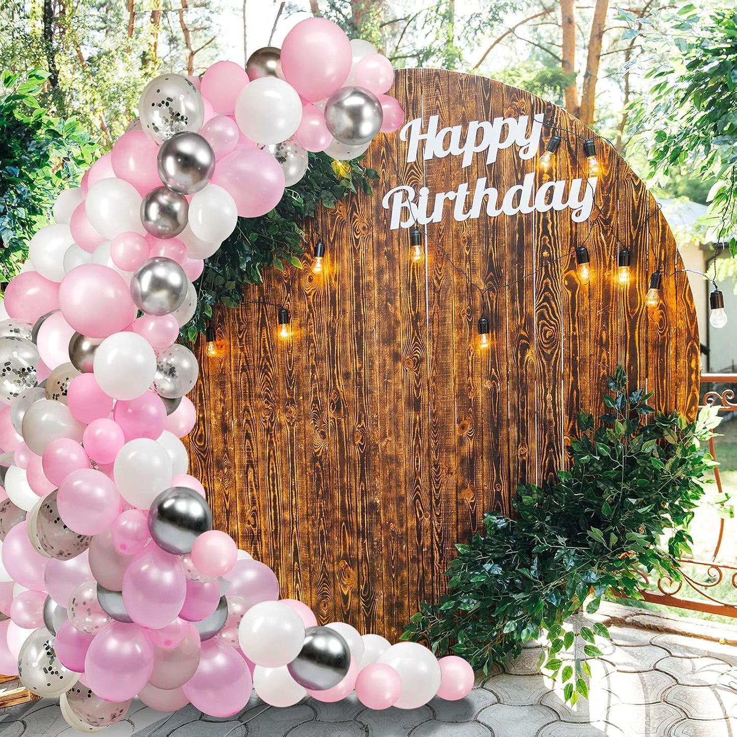 Aoriher Balloon Garland Arch Kit, 122 Pieces Colorful Pink Silver White Confetti Latex for Christmas Birthday Wedding
