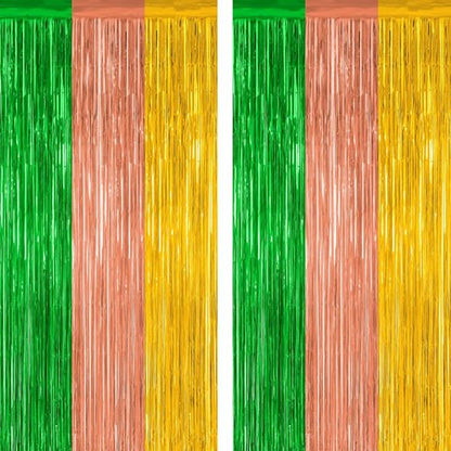 Luau Decorations by [Brand Name] - 2 Pack Summer Party Streamers | 3.28 FT x 7.05 FT Tinsel Fringe Curtains in Green, Brown, Yellow
