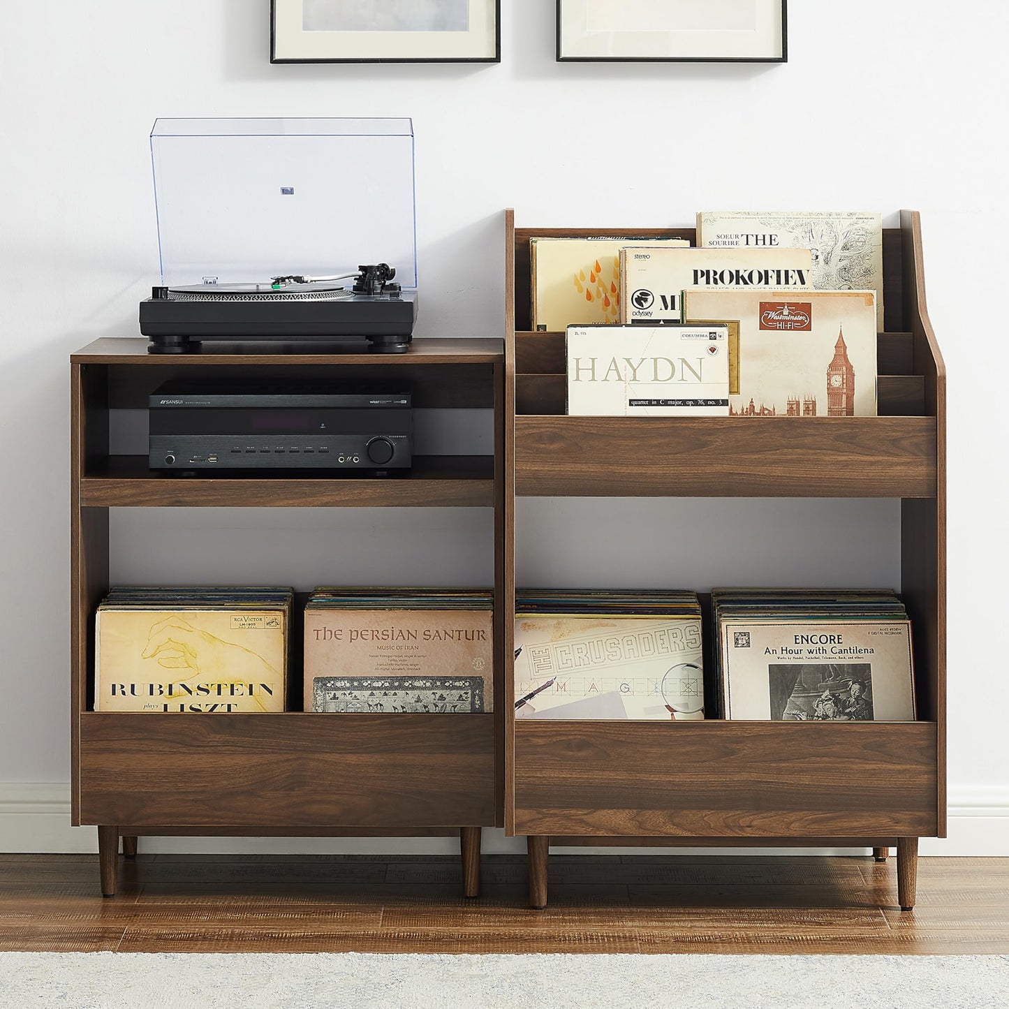Crosley Furniture Liam 2-Piece Turntable Record Player Stand and Vinyl Storage, Mid Century Modern, Walnut